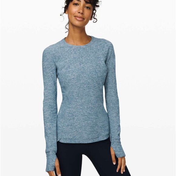 Lululemon Runderful Long Sleeve Heathered Petrol Blue 6 - Picture 1 of 15